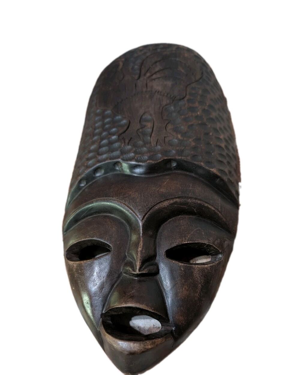 Vintage Decorative Hand Carved Dark Wood Tribal Style Wall Mask African Decor